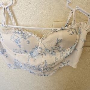 Floral Blue/White Bustier Top Vintage Size S. Corset Style Zip Up Back Classy